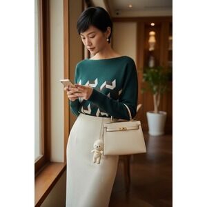 VTG ICB Onward Kashiyama Teal Green Geometric Intarsia Boat Neck Sweater S Y2K